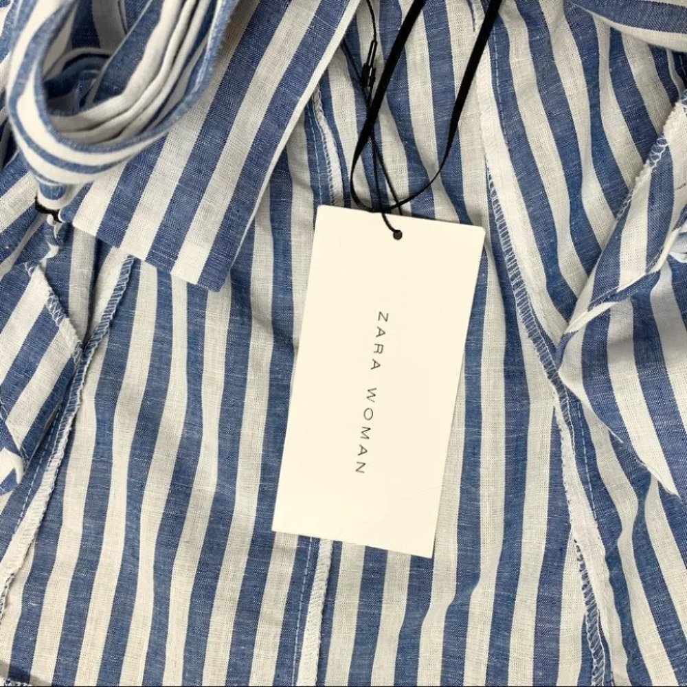 Zara Striped Tie Front Halter Top Blue & White Size Small - Picture 7 of 16